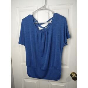 $ AB Studio Blue Black Heather Activewear Pullover Back Strappy Top. Size S